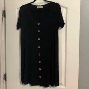 Mini black t shirt flowy dress with buttons
